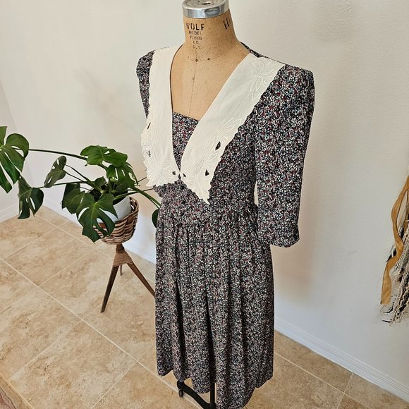 act I New York Dresses & Skirts - Vintage 80's Act 1 New York Lace Bib Floral Dress - Cottagecore